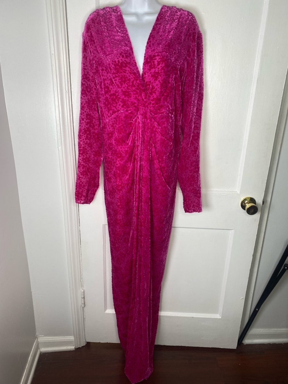 Veronica Beard NWT Ruthie Magenta  Velvet Long-Sleeve  Gown